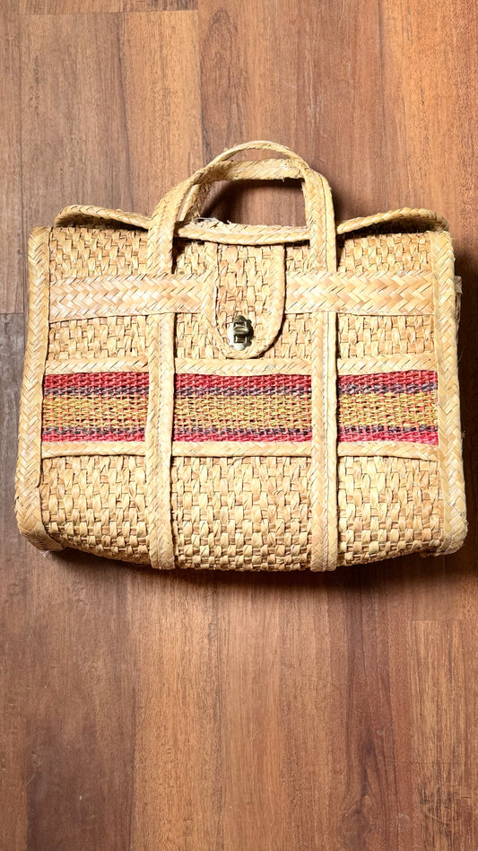 Vintage natural straw beach tote