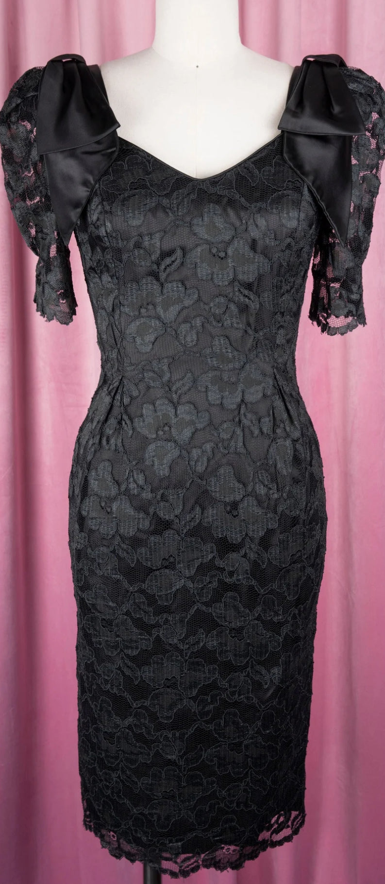 vintage black lace, and bows cocktail dress  (7/8)