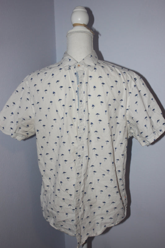 Men's Denim & Flower Flamingo Button Up (L)