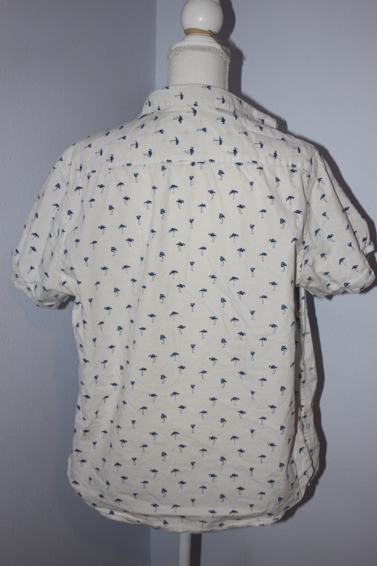 Men's Denim & Flower Flamingo Button Up (L)